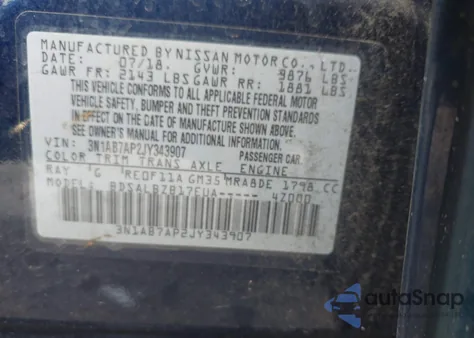 2018 Nissan Sentra S from USA, damaged, VIN 3N1AB7AP2JY343907